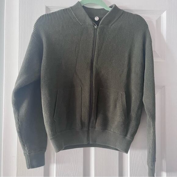Margaret O’ Leary Olive Green Knit Full Zip Sweater - Picture 4 of 6
